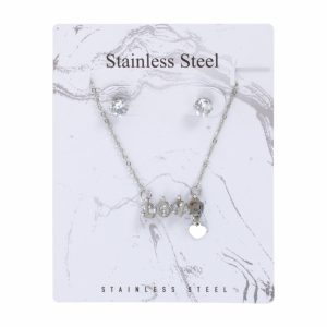 Juego De Bisutería De Collar Y Aretes Con Dije De Love STAINLESS STEEL