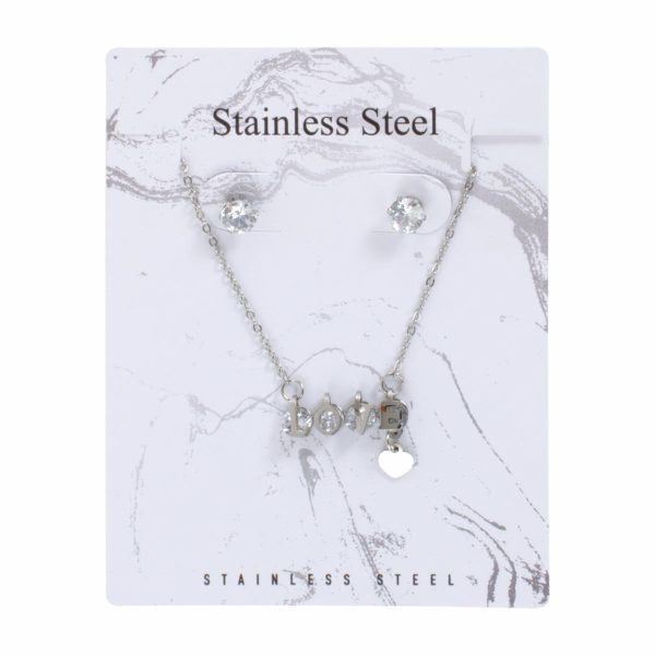 Juego De Bisutería De Collar Y Aretes Con Dije De Love STAINLESS STEEL
