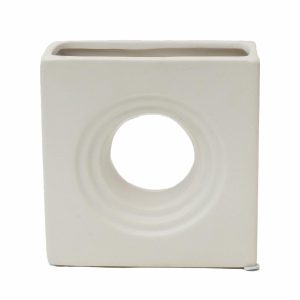 Florero Decorativo Cuadrado Blanco De Cerámica URBAN TRENDS COLLECTION Unidad