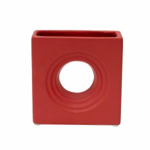 Florero Decorativo Cuadrado Rojo De Cerámica URBAN TRENDS COLLECTION Unidad