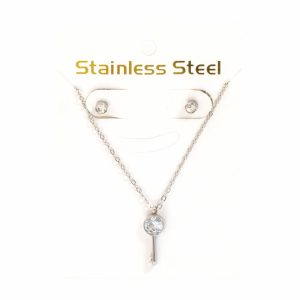 Juego De Bisutería De Collar Y Aretes Con Dije De Llave Con Piedrita STAINLESS STEEL X 3 Uds