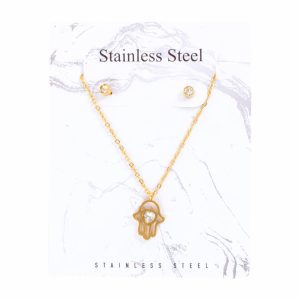 Juego De Bisutería De Collar Y Aretes Con Dije De Mano Fátima STAINLESS STEEL X 3 Uds