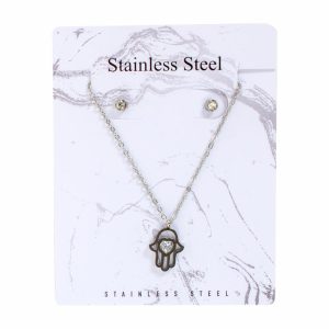 Juego De Bisutería De Collar Y Aretes Con Dije De Mano Fátima STAINLESS STEEL X 3 Uds