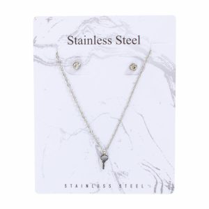 Juego De Bisutería De Collar Y Aretes Con Dije De Llave STAINLESS STEEL X 3 Uds