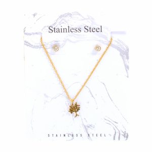Juego De Bisutería De Collar Y Aretes Con Dije De Árbol STAINLESS STEEL X 3 Uds