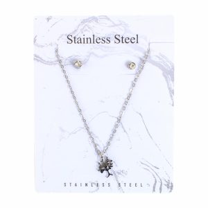Juego De Bisutería De Collar Y Aretes Con Dije De Árbol STAINLESS STEEL X 3 Uds