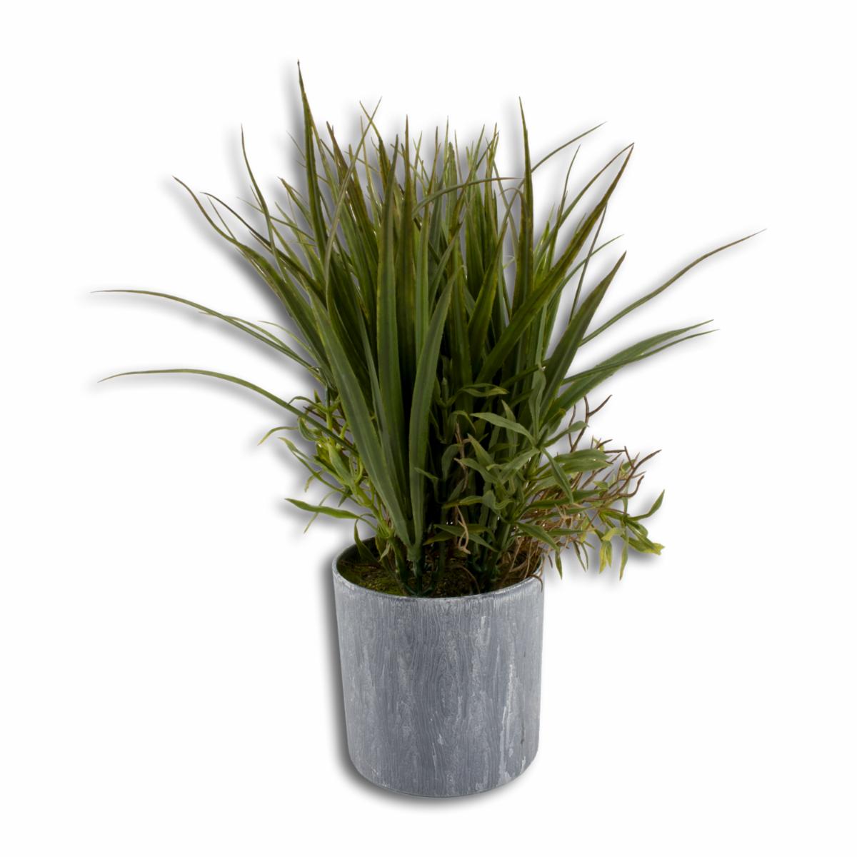Maceta Gris Con Hierbas Verdes Artificiales GUANGDONG XINXIN Unidad