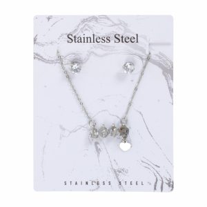 Juego De Bisutería De Collar Y Aretes Con Dije De Love STAINLESS STEEL X 3 Uds