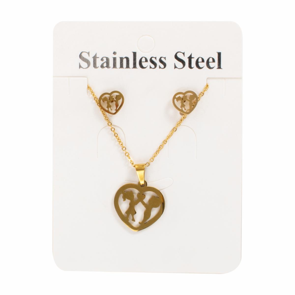 Juego De Bisutería De Collar Y Aretes Con Dije De Corazón STAINLESS STEEL X 3 Uds
