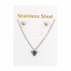 Juego De Bisutería De Collar Y Aretes Con Dije De Corazón STAINLESS STEEL X 3 Uds