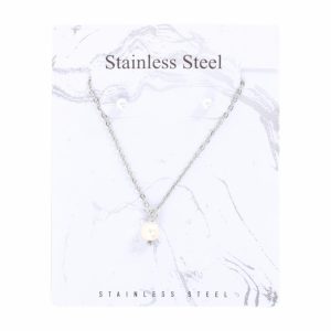 Juego De Bisutería De Collar Y Aretes Con Dije De Perla Blanca STAINLESS STEEL X 3 Uds