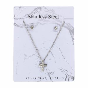 Juego De Bisutería De Collar Y Aretes Con Dije De Cruz STAINLESS STEEL X 3 Uds
