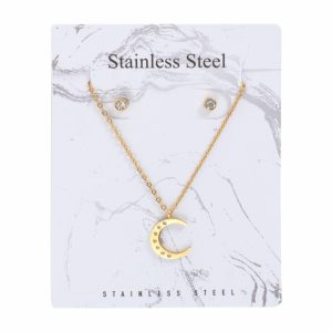 Juego De Bisutería De Collar Y Aretes Con Dije De Luna STAINLESS STEEL X 3 Uds
