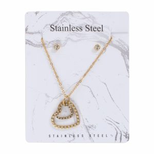 Juego De Bisutería De Collar Y Aretes Con Dije De Corazón STAINLESS STEEL X 3 Uds