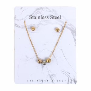 Juego De Bisutería De Collar Y Aretes De Bolitas STAINLESS STEEL X 3 Uds