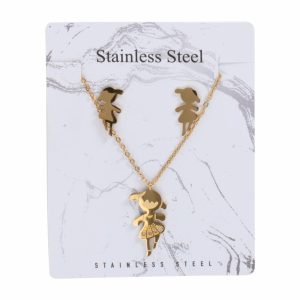 Juego De Bisutería De Collar Y Aretes Con Dije De Niña STAINLESS STEEL X 3 Uds