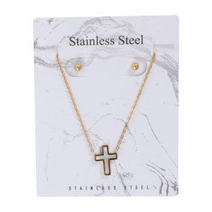 Juego De Bisutería De Collar Y Aretes Con Dije De Cruz STAINLESS STEEL X 3 Uds