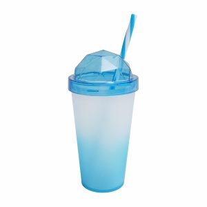 Vaso Plástico Domo Con Sorbete Azul Verde HEREVIN 660 Ml