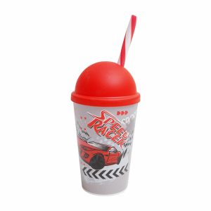 Vaso Con Tapa y Sorbete Diseño Carro Rojo HEREVIN 340 Ml