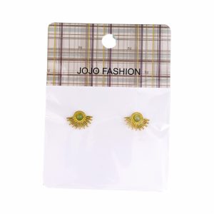 Aretes Diseño Sol Con Piedra Verde JOJO FASHION Dorado