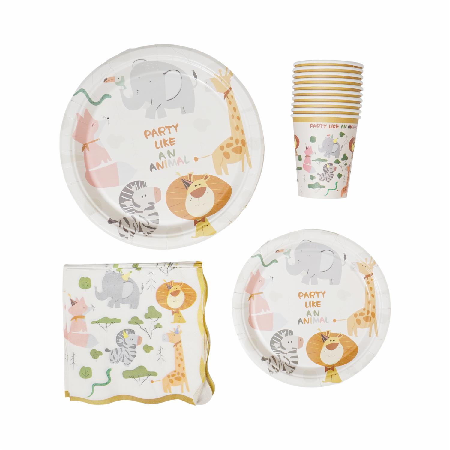 Set De Platos Vasos Servilleta Animalitos UNIFELICIDAD X 10 Uds