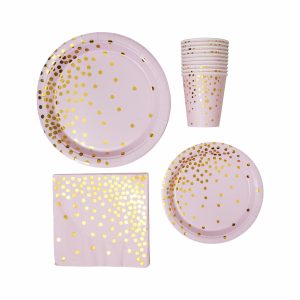 Set De Platos Vaso Servilleta Rosado UNIFELICIDAD X 10 Uds