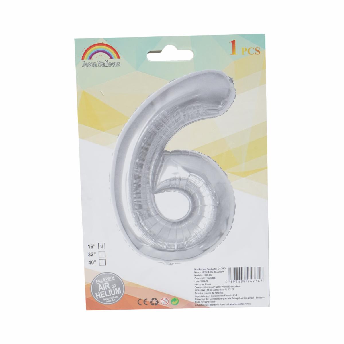 Globo Plateado JIESHENG BALLOON N°6