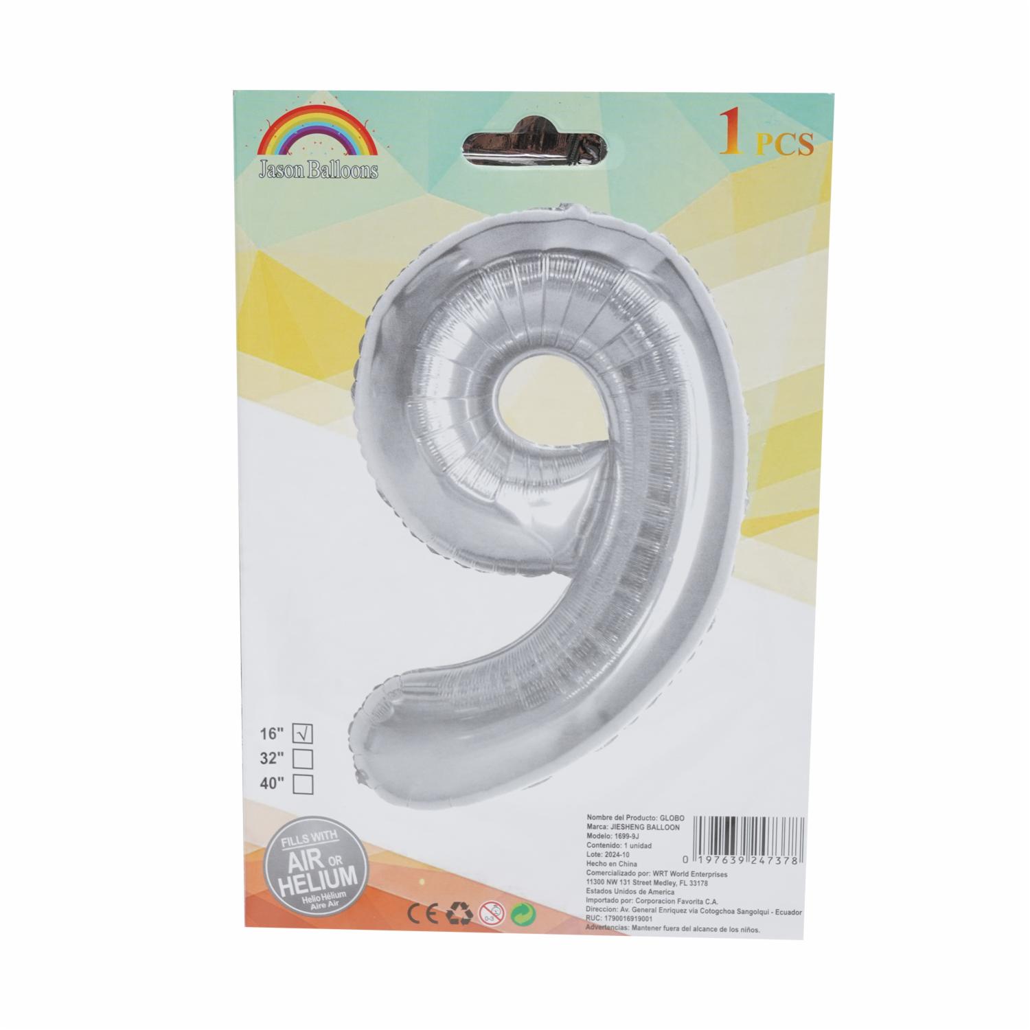 Globo Plateado JIESHENG BALLOON N°9