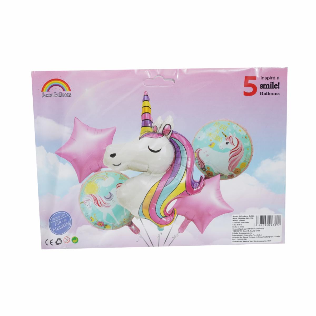 Globo Fiesta Unicornio JIESHENG BALLOON X 5 Uds