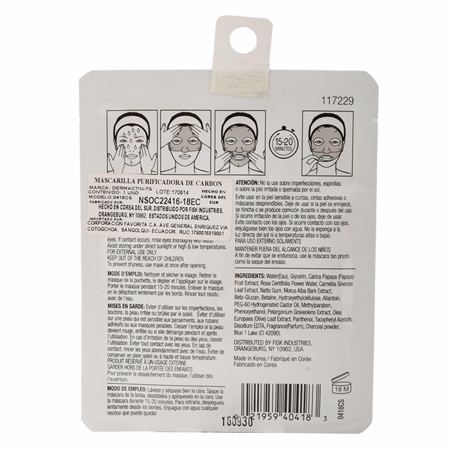 Mascarilla Purificadora De Carbón DERMACTIN-TS Unidad - Image 3