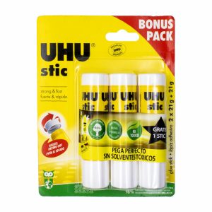 Pegamento Blanco En Barra Stick Sin Solvente UHU Blister 2+1