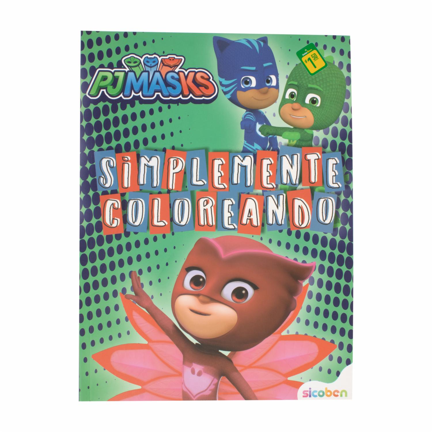 Libro Infantil Pj Masks Simplemente Coloreando Verde SICOBEN 24 Páginas