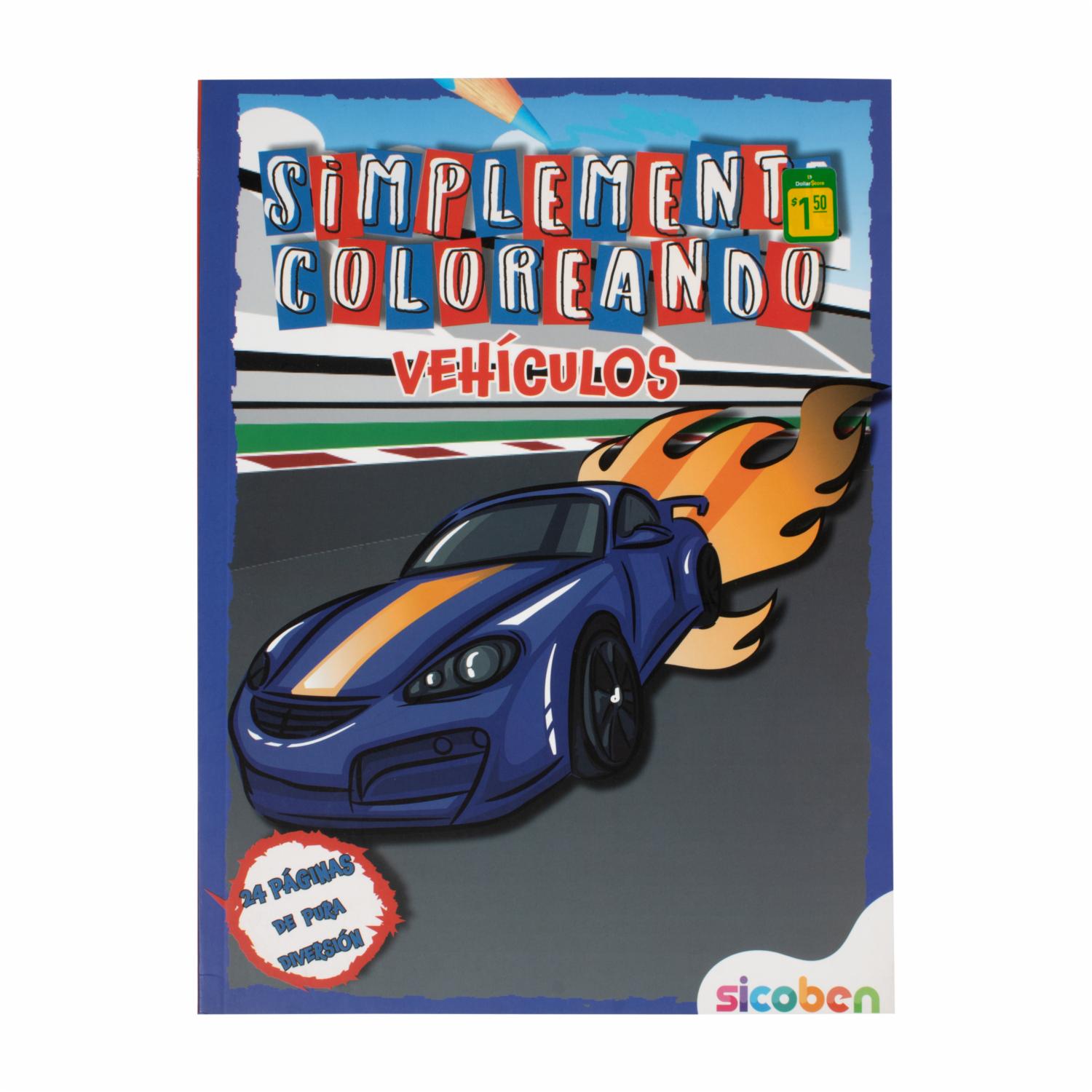 Libro Infantil Simplemente Coloreando Vehiculos SICOBEN 24 Páginas
