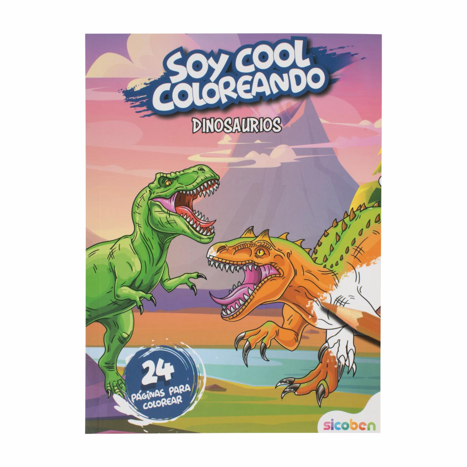 Libro Infantil Soy Cool Coloreando Dinosaurios SICOBEN 24 Páginas