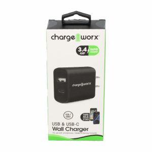 Cargador De Pared Negro CHARGE WORX USB-C A USB