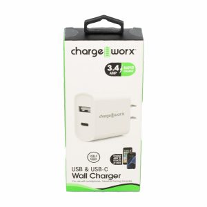 Cargador De Pared Blanco CHARGE WORX USB-C A USB
