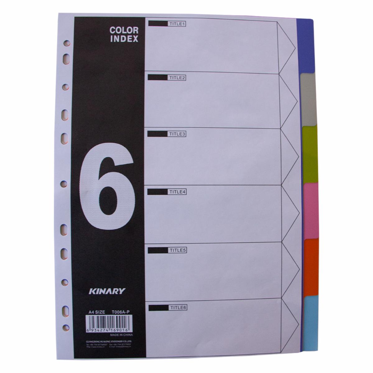 Separador De Hojas Plástico De 6 Colores KINARY A4 X 6 Uds