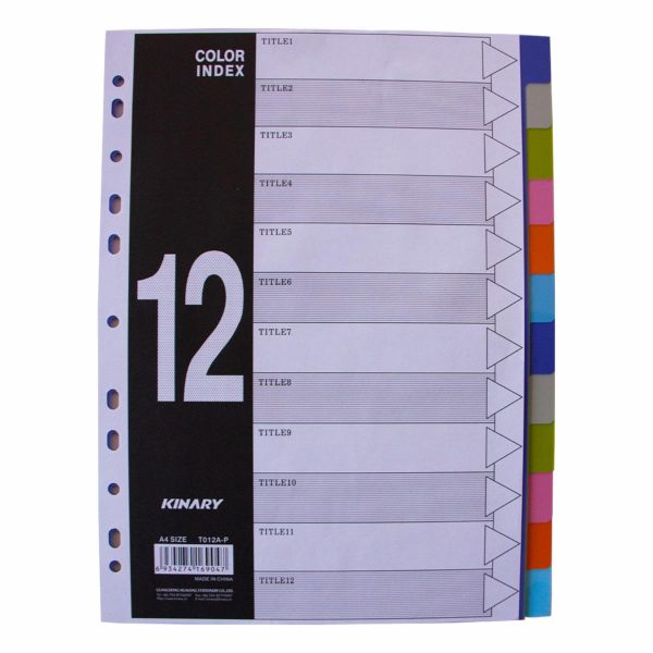 Separador De Hojas Plastico De 12 Colores KINARY