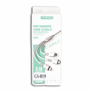 Cable Usb Plano 3 En 1 Ca-819 Blanco TREQA 120 Cm