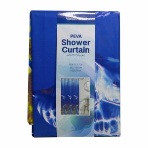 Cortina Para Ducha Con Ganchos Azul Impreso BONITA HOME 180 X 180 Cm