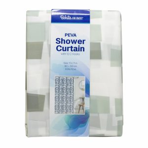 Cortina Para Ducha Con Ganchos Rayas Celeste BONITA HOME 180 X 180 Cm
