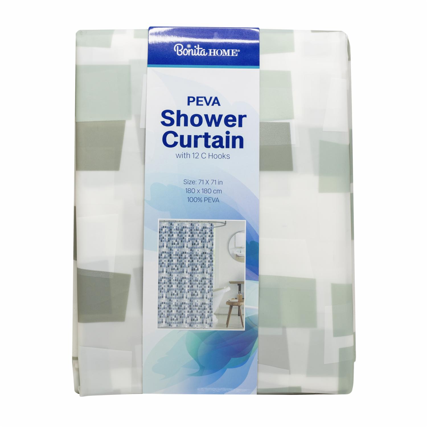 Cortina Para Ducha Con Ganchos Rayas Celeste BONITA HOME 180 X 180 Cm