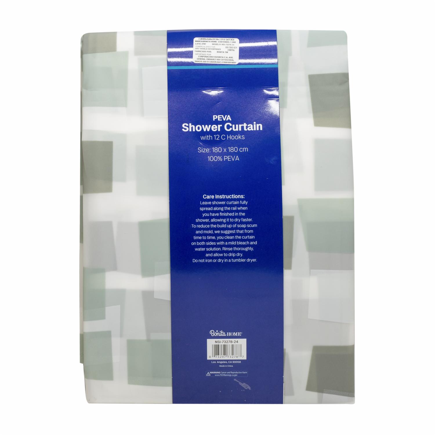 Cortina Para Ducha Con Ganchos Rayas Celeste BONITA HOME 180 X 180 Cm - Image 2