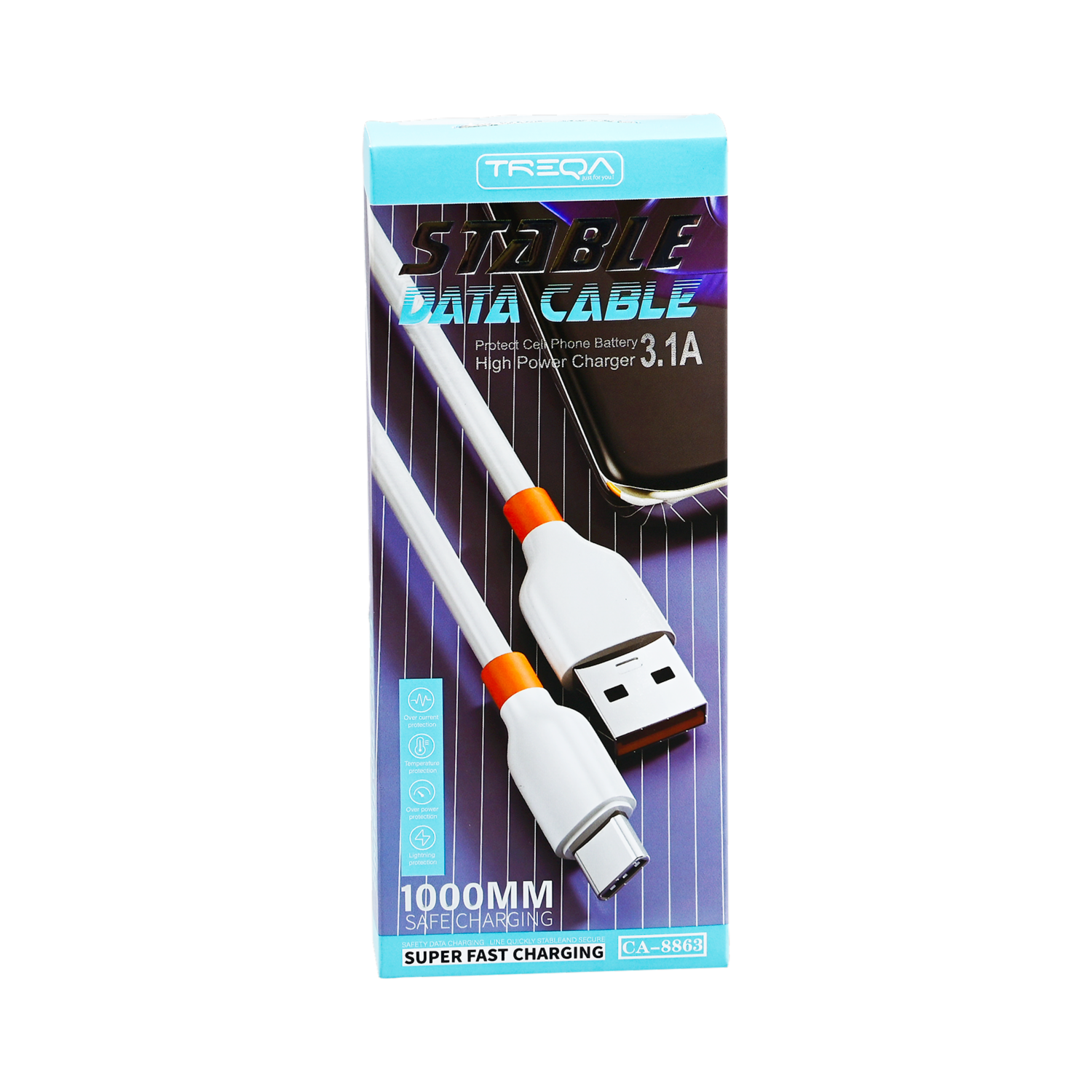 Cable USB-C A USB-A Blanco Con Celeste TREQA 1 Metro