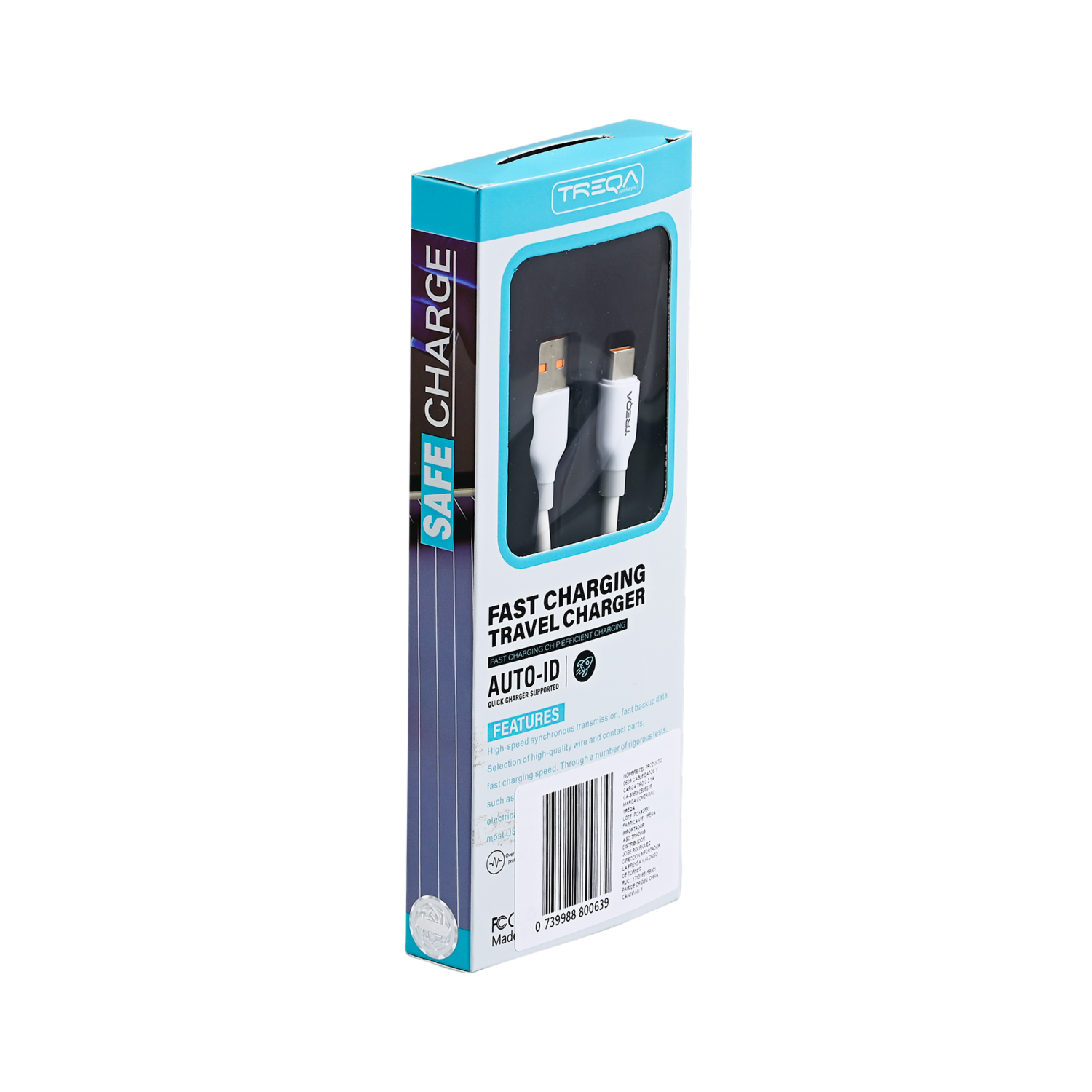 Cable USB-C A USB-A Blanco Con Celeste TREQA 1 Metro - Image 2