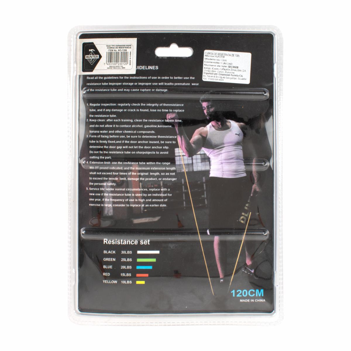 Banda De Resistencia Tubular Para Ejercicios 10 Lbs HUNTER 120 Cm - Image 2