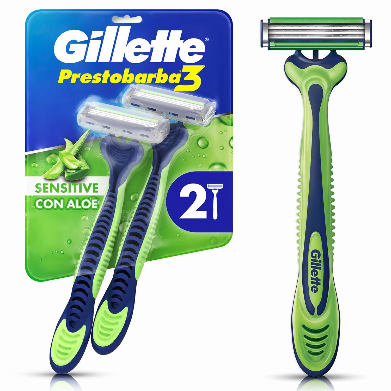 Afeitadora Desechable Caballero Prestobarba 3 Sensitive Con Aloe GILLETTE X 2 Uds