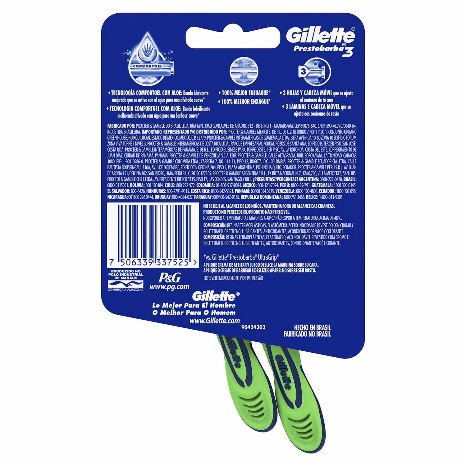 Afeitadora Desechable Caballero Prestobarba 3 Sensitive Con Aloe GILLETTE X 2 Uds - Image 2