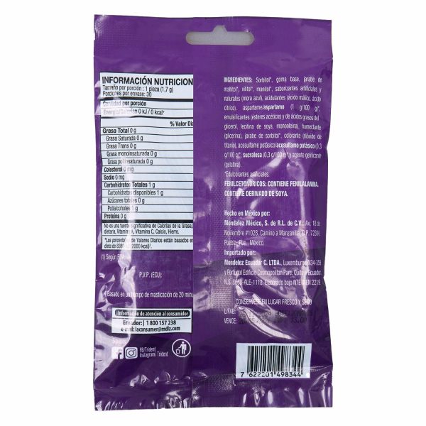 Chicles Sabor A Mora Azul TRIDENT 51 G - Image 2