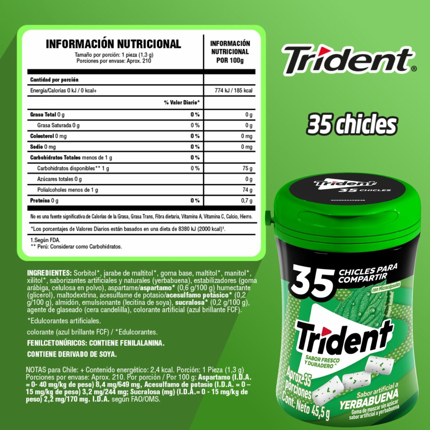 Chicles Sabor A Yerbabuena TRIDENT 45.50 G - Image 3